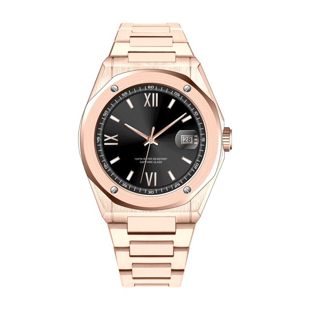Low MOQ Customized Your Logo 42mm Stainless Steel Mechanical Tourbillon Rose Gold Watch Luxury Movement for Men