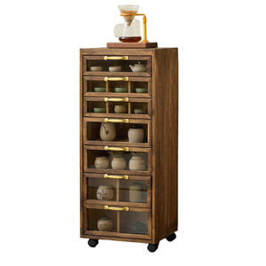 Mueble para Té de Madera Maciza con Puertas de Vidrio y Cajón de Almacenamiento para Sala de Estar - Product Image 5