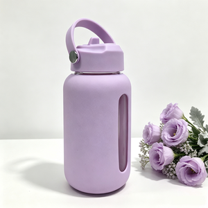 Bouteille d'eau en verre borosilicate avec couvercle à poignée portable, étanche, personnalisable, en silicone de qualité supérieure, OEM ODM - Product Image 4