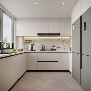 Modern U-Shaped Kitchen <b>Cabinet</b> Set | Custom Built-in <b>Light</b> Wood <b>Cabinets</b> with Soft-Close Drawers and Quartz Countertop Design - Product Image 2