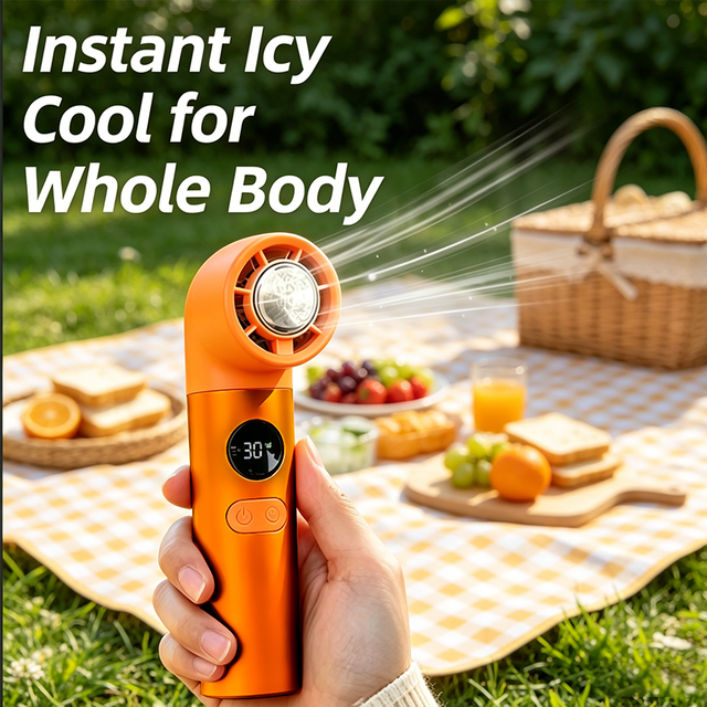 Battery Handheld Mini Fan Portable Neck Fan Bladeless Digital Display Car Household Use Cute Personal Fan Instant Chilling