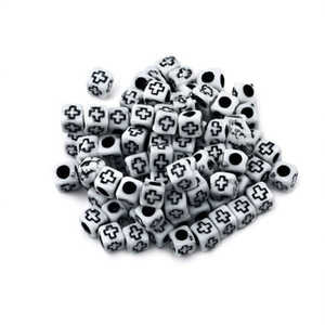 Perline Quadrate 6x6mm Nere con Croce su Sfondo Bianco, Perline per Artigianato - Product Image 1