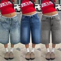 Pantalons décontractés taille haute polyvalents pour femmes, pantalons délavés pour femmes, jeans amples grandes tailles pour femmes