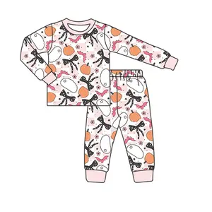 Halloween pattern customized girl set children bamboo fiber comfortable pajamas baby long sleeved pants clothing