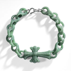 กำไลหยกแท้ธรรมชาติแบบ Cuban Chain สไตล์ฮิปฮอป  เทรนด์แฟชั่น  กำไลหยกถักเชือก  ขายส่ง C175 - Product Image 1