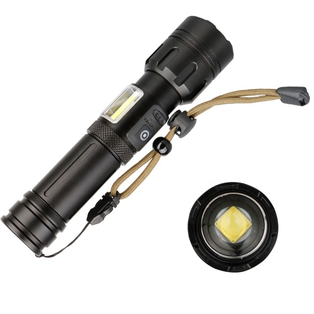 3800 Lumens XHP70 USB Rechargeable COB LED Flashlight with Aluminum Alloy Body IP65 Rating Zoomable Tactical Camping Light