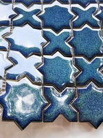 Mosaïque murale en céramique émaillée bleu-vert effet four, motif étoiles marocaines croisées - Design parquet moderne pour salle de bain