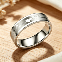 Bague en acier inoxydable gravée motif ECG battement de cœur, polie, pour couple, en stock, vente en gros de bijoux