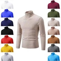 Pull à col roulé pour homme, couleur unie, tricoté, chaud, décontracté, col roulé, vêtements de sport en laine, hauts d'extérieur pour homme en hiver
