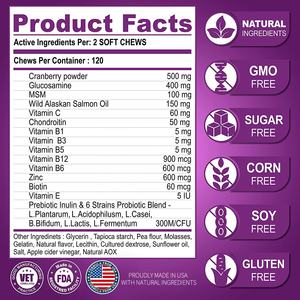 Multivitamine à croquer avec glucosamine 15 en 1 pour chien Vitamines et suppléments pour animaux de compagnie Soutien articulaire Santé Multivitamine pour chiens - Product Image 6