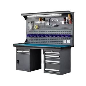 Industrial Workshop Staff Workstation Woodworking <b>Bench</b> with <b>Tool</b> Pegboard and Drawers Garage Storage Workbench - Product Image 6