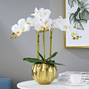 O-X450 Orquídeas Phalaenopsis Artificiales al por Mayor, Tacto Real, Color Blanco y Rosa, en Maceta Dorada para Decoración del Hogar - Product Image 3