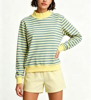 Sudadera de Moda al por Mayor de Alta Calidad, Oversize, de Algodón French Terry, con Logotipo Bordado Personalizado, Cuello Alto a Rayas para Mujer