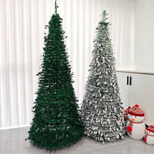 Pohon Natal Artifisial 5 Kaki, Sudah Dilengkapi Lampu, Mudah Dirakit, Model Pop Up dengan Ornamen Merah Emas dan Pita - Product Image 4