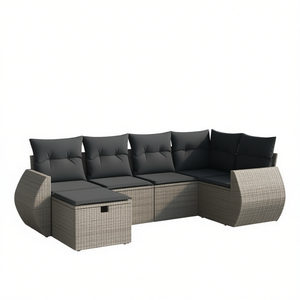 Ensemble de canapés de jardin modulaires en polyrotin gris, mobilier d'extérieur, design élégant et spacieux, coussins en mousse haute densité, résistant aux UV, PE - Product Image 1