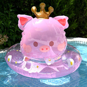 Bouée gonflable tête de cochon pour enfants avec couronne anti-retournement pour utilisation en piscine - Product Image 1