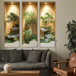Papier peint décoratif transfrontalier, simulation de plantes vertes en pot 3D, <span class=keywords><strong>triptyque</strong></span>, autocollant mural, décoration intérieure, auto-adhésif - Product Image 3