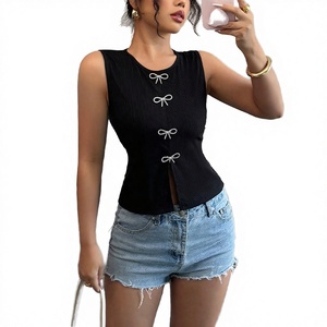 Women's Short Front Casual Tank <b>Top</b> Anti-Pilling O-Neck Spandex/Polyester <b>Sleeveless</b> Summer <b>Knitted</b> 120g - Product Image 2