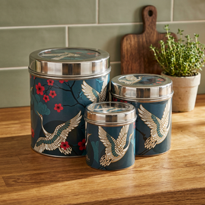 Oriental Style Stainless steel Food <b>Containers</b> with Crane Pattern Airtight Round <b>Storage</b> Jars for <b>Kitchen</b> Use 1-3L Capacity - Product Image 2