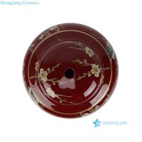 DS-RYYL25-A-L Lampe en porcelaine à fond rouge avec motif floral et d'oiseaux, grande taille, style vintage Art Déco, décoration de Noël