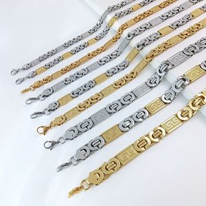 Collier pour homme en acier inoxydable plaqué or 18 carats avec chaîne <span class=keywords><strong>byzantine</strong></span> plate cubaine sans ternissement - Product Image 5