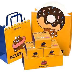 Custom Logo Eco-Friendly <b>Biodegradable</b> Recyclable Donuts Kraft <b>Paper</b> Bag Flat Handle for Food Bakery Items Bread Toast Desserts - Product Image 3