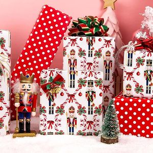Christmas <b>Wrapping</b> <b>Paper</b> Nutcracker Pattern Red <b>White</b> Polka Dot Double Side Art <b>Paper</b> Gift Packaging - Product Image 1