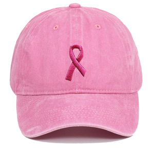 Chapeau de sensibilisation au <span class=keywords><strong>cancer</strong></span> du sein brodé ruban rose Style Vintage <span class=keywords><strong>coton</strong></span> casquette de Baseball réglable pour femme accessoires de mode - Product Image 4