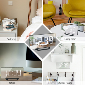 EMAF Đồng Hồ Báo Thức Gương Cổng Sạc USB Kép Của Nhà Máy Đồng Hồ LED Báo Thức Để Bàn Gương Kỹ Thuật Số Điều Chỉnh Độ Sáng - Product Image 3