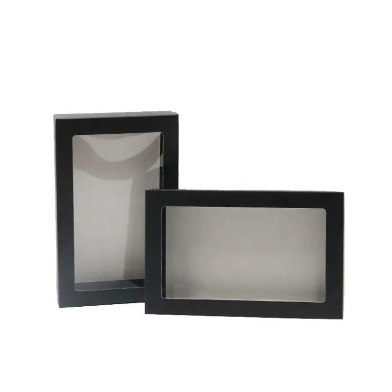 Eyeshadow palette retails paper box Glossy black window gift boxes Die-cut paper box with PVC window