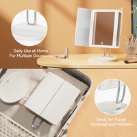 Cermin Rias LED Rechargeable TOUCHBeauty, Cermin Meja Lipat Tiga dengan Lampu LED, Perbesaran 1X/2X/3X/7X, Kaca Kosmetik