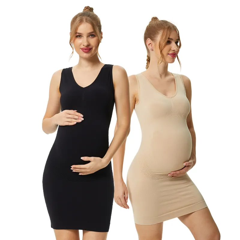 One Drop Shipping Sleeveless Super Soft Breathable Bodycon Pregnancy Casual Wear Baby Shower Seamless Maternity Tank Dress