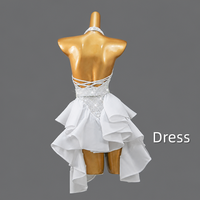 Robe de danse latine pour femmes, dos nu, ornée de strass, blanche, en spandex extensible, à volants, pour compétition sur scène, vente en gros