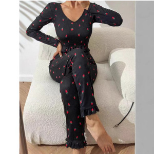 Nouveaux pyjamas de style européen et américain, à manches longues à volants et pantalon, décontractés et adaptés à la tenue de tous les jours - Product Image 5