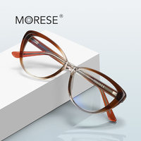 MORESE2317 Novedad Montura de Gafas TR90 Ojo de Gato con Bloques de Color Texturizados y Patillas con Bisagra de Resorte, Gafas para Ordenador con Bloqueo de Luz Azul