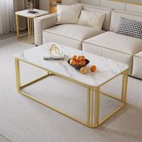 Table basse moderne en marbre avec structure métallique, plateau en pierre frittée, design de luxe léger pour salon, bureau, table basse rectangulaire