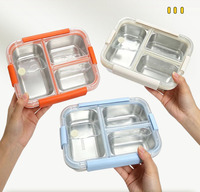 Boîte à lunch isotherme en acier inoxydable à 3 compartiments personnalisée, thermos pour micro-ondes, boîte à bento pour le bureau/les adultes/l'école