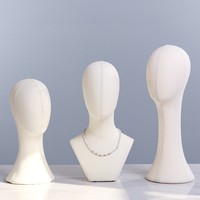 Tête de Mannequin en Lin et Velours avec Base en Bois Massif – Présentoir pour Perruques, Chapeaux, Bijoux et Coiffes – Idéal pour Vitrines de Boutiques