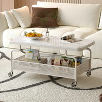 Table de service à thé minimaliste en métal, mobile, à double plateau en verre trempé cannelé, avec plateau de rangement en maille et roulettes silencieuses universelles