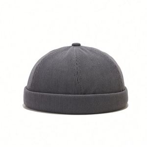 Rolled Cuff Retro Fashion Solid Colour Beanie Cuffed <b>Brimless</b> Hats Adjustable Sailor Worker Hat Corduroy Docker <b>Cap</b> Gift - Product Image 4
