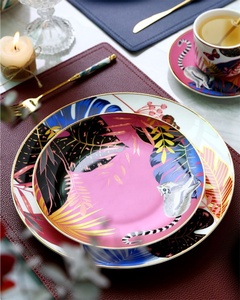 Assiettes à dîner rondes en céramique, assiettes de fête à la maison assiettes à dîner en céramique motif Animal de la <span class=keywords><strong>Jungle</strong></span>, vaisselle européenne en porcelaine - Product Image 4