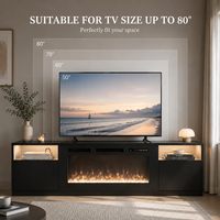 Meuble TV tout noir de 70 pouces, centre de divertissement Kalsubo avec foyer électrique de 36 pouces, armoire de rangement LED 12 couleurs