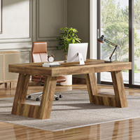 Bureau de direction en bois Tribesigns de 63 pouces, grand bureau d'ordinateur pour la maison avec double piédestal, table d'écriture industrielle pour l'étude