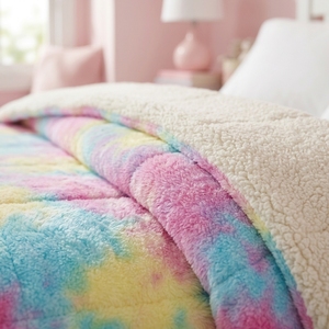 Couverture de lit en flanelle Sherpa réversible, douce, chaude et épaisse, personnalisée tie-dye, moelleuse et duveteuse, pour chambre de filles - Product Image 1