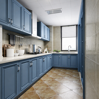 Meuble de cuisine modulaire en bois massif MDF avec design de style européen moderne, plan de travail en marbre artificiel, rangement écologique