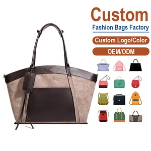 Factory Custom Two-Tone Leather Tote Bag for Women Large Capacity Camel Brown Color <b>Block</b> Design - Product Image 1