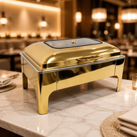Plat de service de luxe 9L en acier inoxydable doré, chauffe-plat à alcool/électrique, garantie 1 an pour la restauration, les hôtels et les restaurants