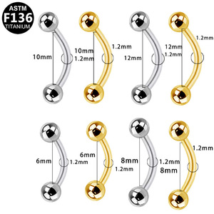 Barre incurvée en titane F136 pour piercing d'oreille, de nez, de nombril, bijoux corporels unisexes pour usage quotidien, extrémité en acier inoxydable 14G - Product Image 5