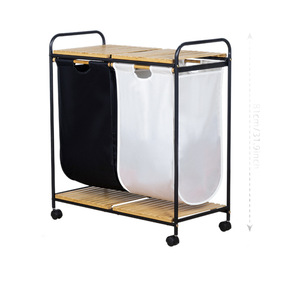 Double Bucket <b>Laundry</b> Cart With Fabric Compartments Wheeled Mobile Storage Rack For <b>Laundry</b> Room Clothing Organizer - Product Image 5