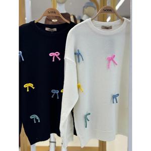 Suéter de Punto para Mujer Sobe, Color Crudo, Manga Larga, Casual, Antipilling, 14 Gg, con Detalle de Lazo Colorido - Product Image 1